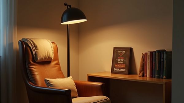 El rincón de lectura escandinavo se monta con una lámpara y un sillón