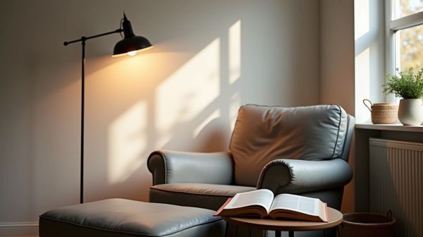 El rincón de lectura escandinavo se monta con una lámpara y un sillón